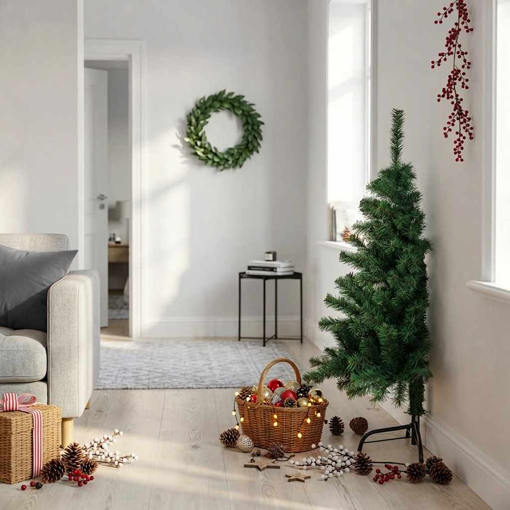 Künstlicher Halb-Weihnachtsbaum mit Ständer Grün 120 cm PVC