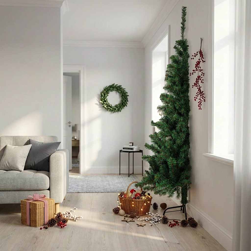 Künstlicher Halb-Weihnachtsbaum mit Ständer Grün 240 cm PVC