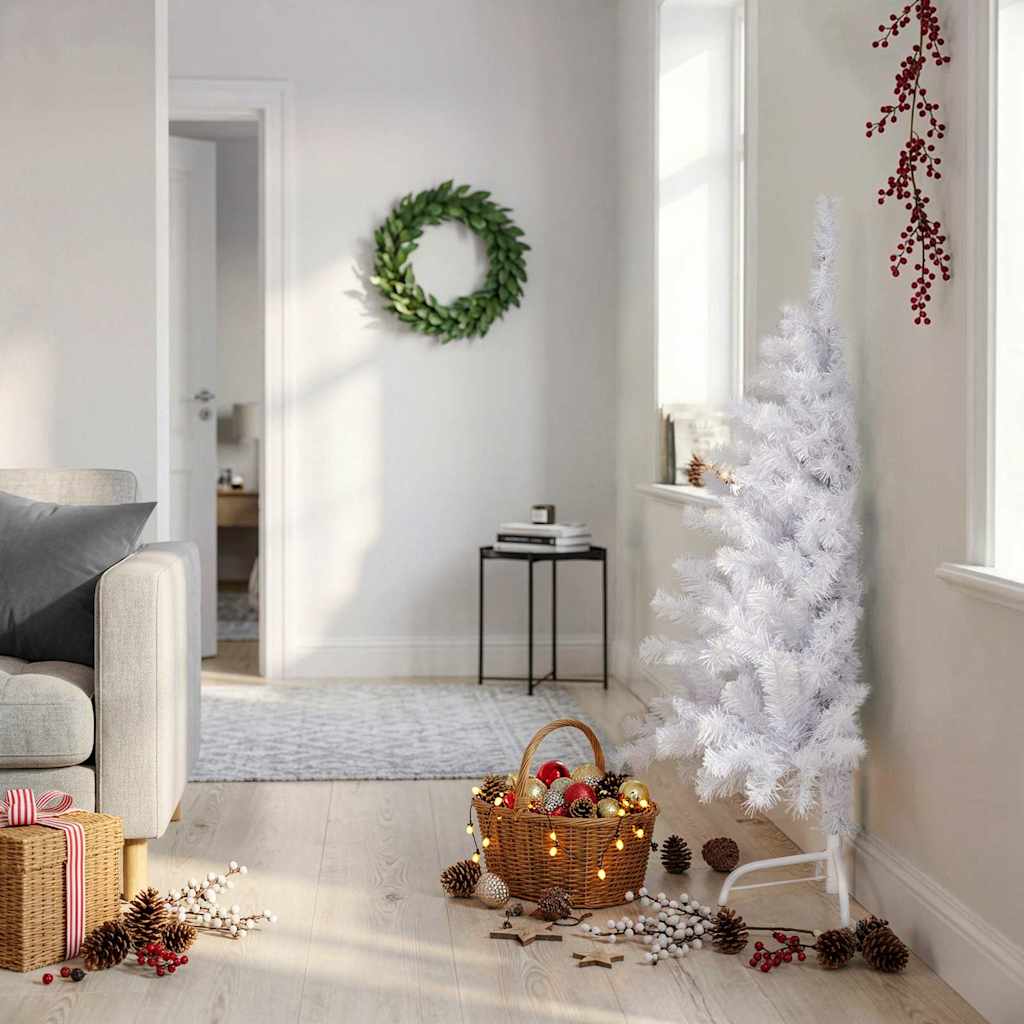 Künstlicher Halb-Weihnachtsbaum mit Ständer Weiß 120 cm PVC