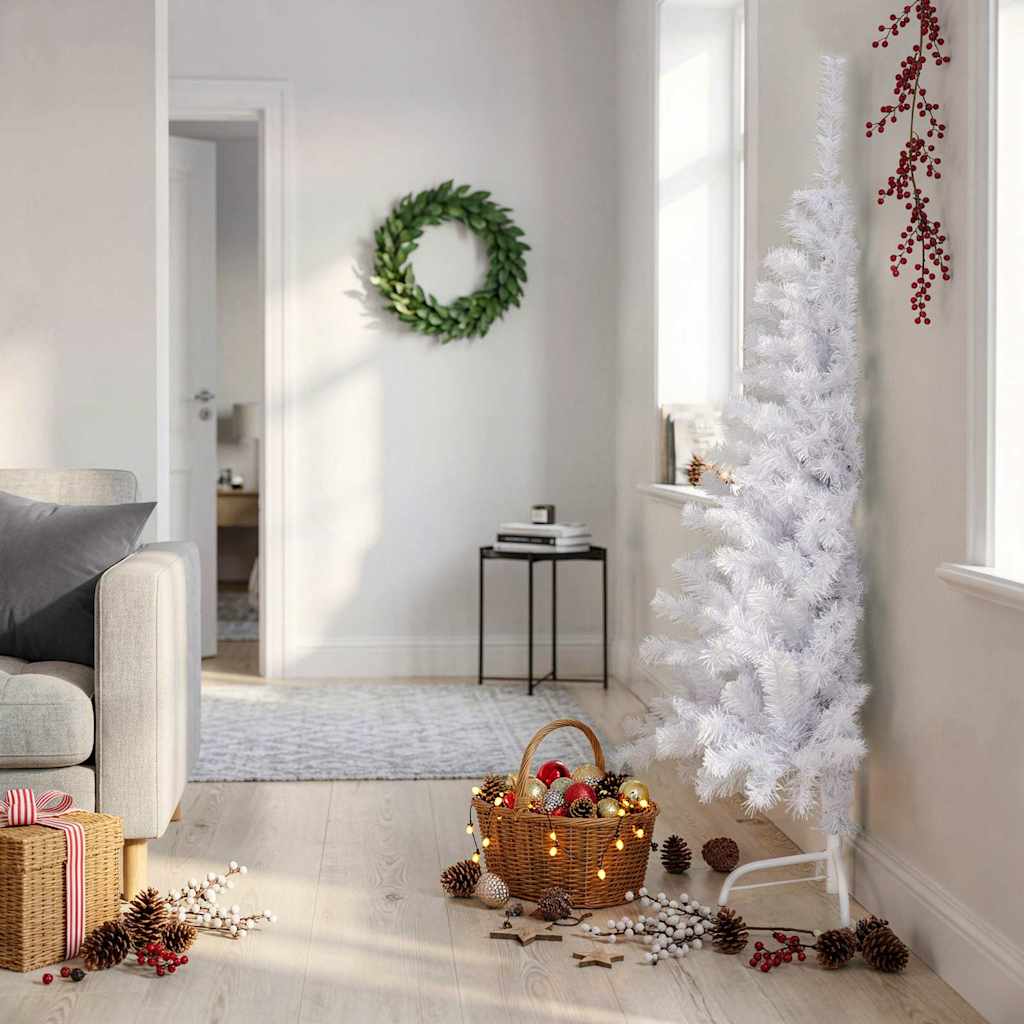 Künstlicher Halb-Weihnachtsbaum mit Ständer Weiß 150 cm PVC