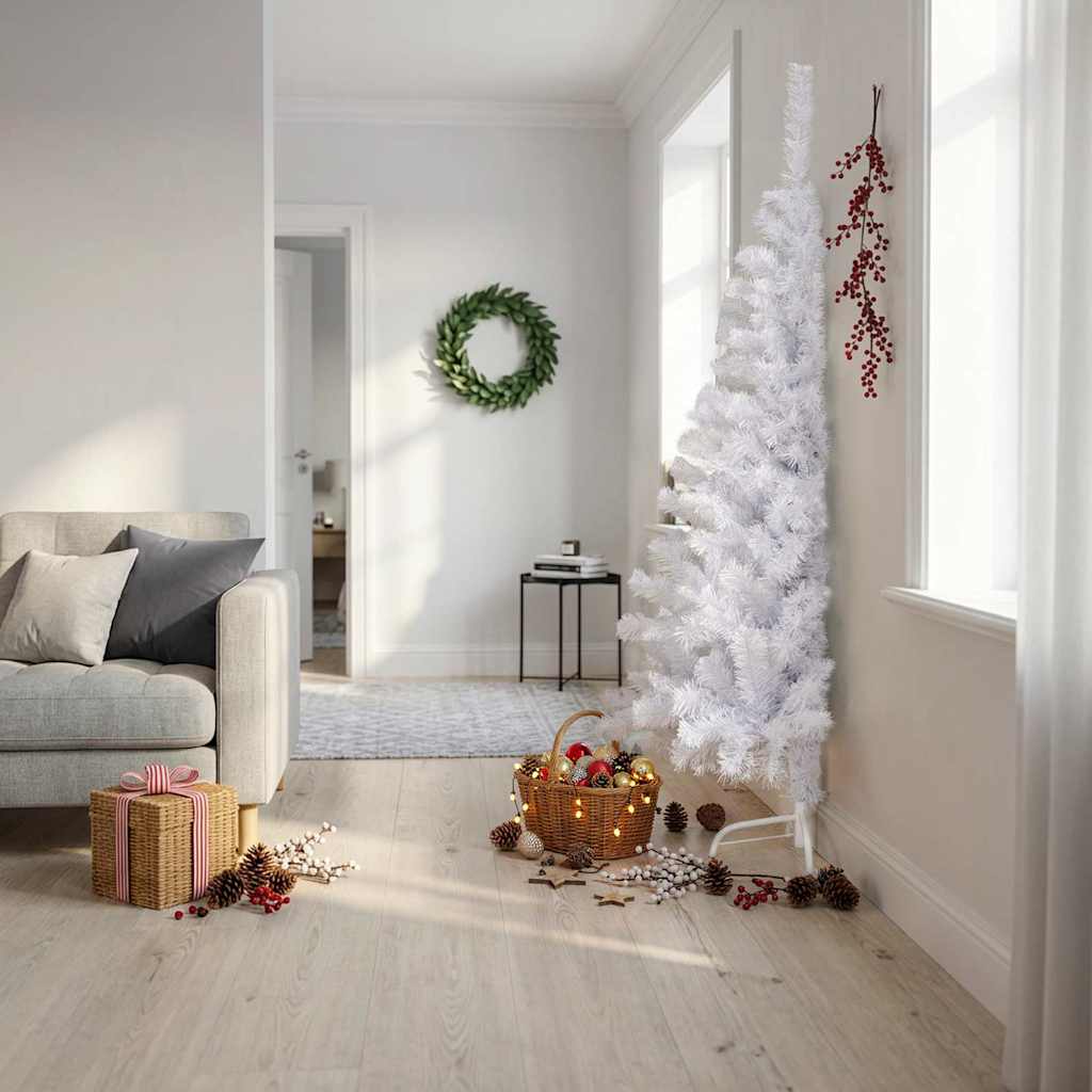 Künstlicher Halb-Weihnachtsbaum mit Ständer Weiß 180 cm PVC