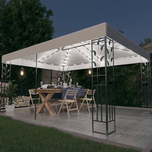 Pavillon mit Doppeldach & LED-Lichterkette 3x4 m Weiß