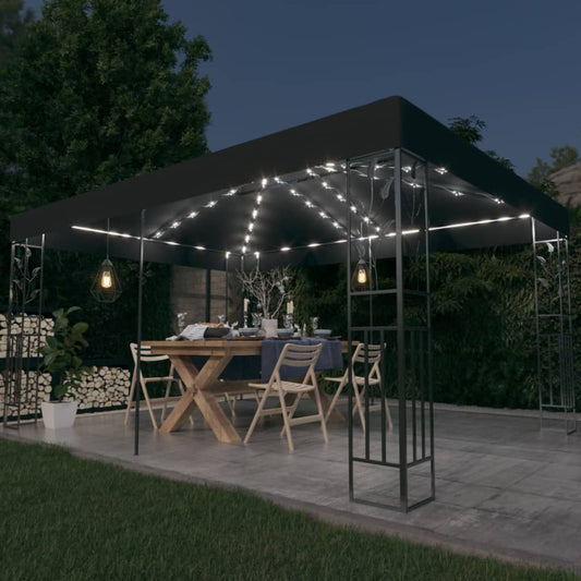 Pavillon mit Doppeldach & LED-Lichterkette 3x4 m Anthrazit