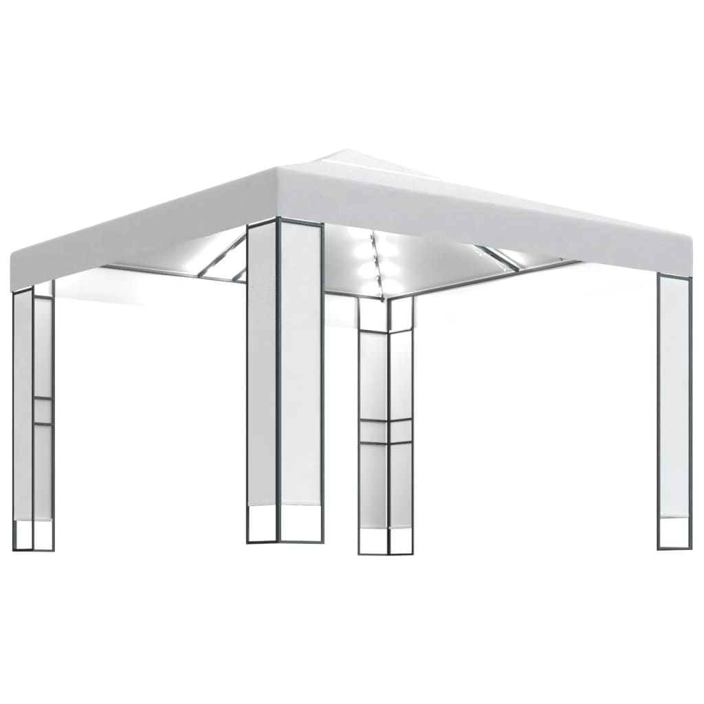 Gazebo avec double toit et guirlande lumineuse LED 3x3 m blanc