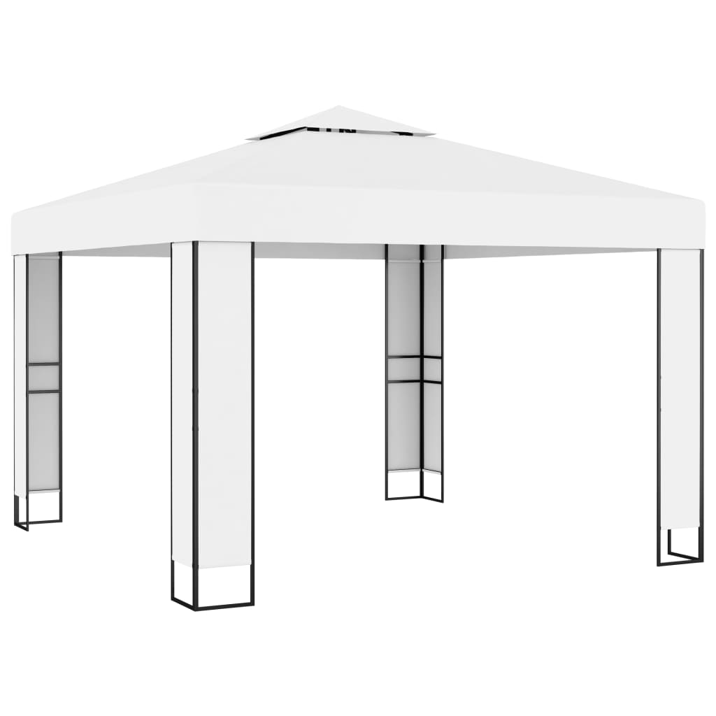 Gazebo avec double toit et guirlande lumineuse LED 3x3 m blanc