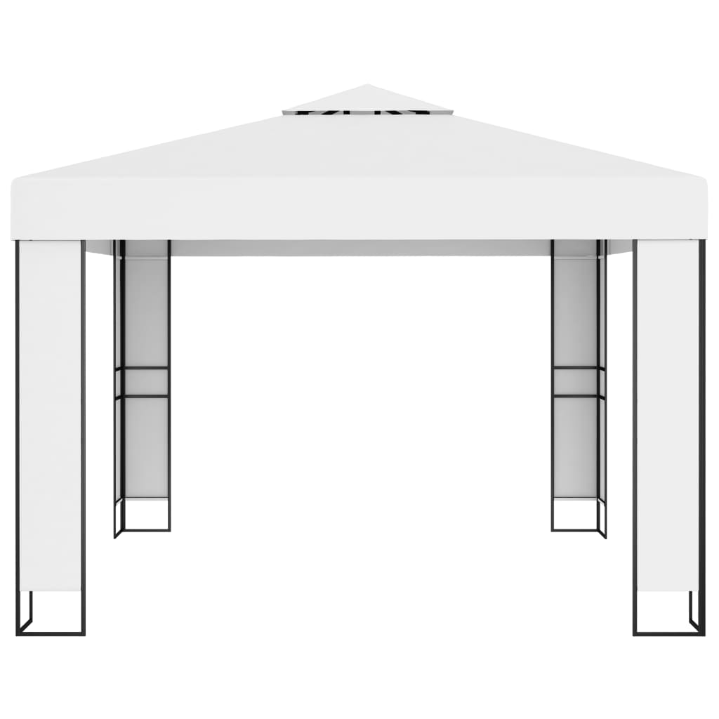 Gazebo avec double toit et guirlande lumineuse LED 3x3 m blanc