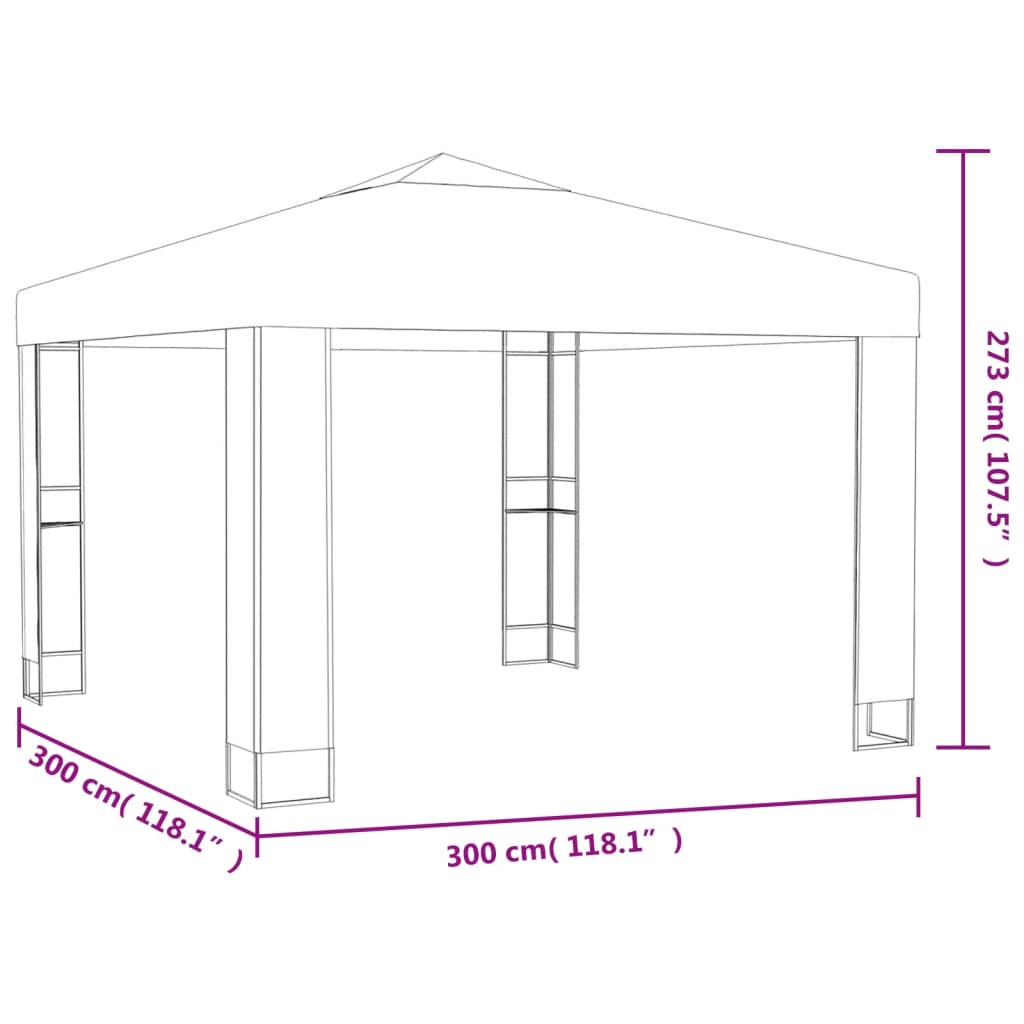 Gazebo avec double toit et guirlande lumineuse LED 3x3 m blanc