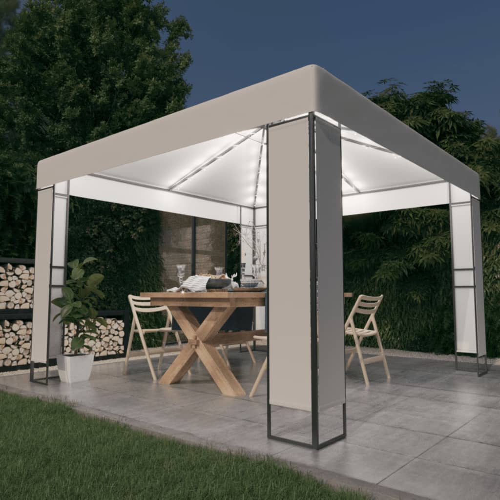 Gazebo avec double toit et guirlande lumineuse LED 3x3 m blanc