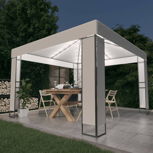 Gazebo avec double toit et guirlande lumineuse LED 3x3 m blanc