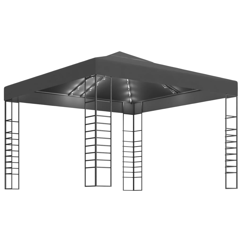 Gartenzelt mit LED-Lichterkette 3x3 m Anthrazit