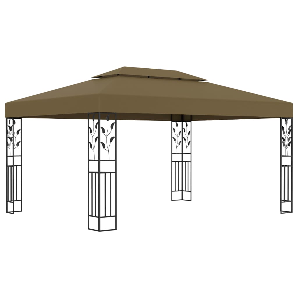 Pavillon mit Doppeldach & LED-Lichterkette 3x4 m Taupe