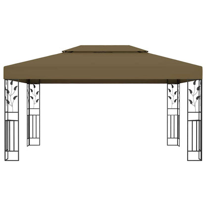 Pavillon mit Doppeldach & LED-Lichterkette 3x4 m Taupe