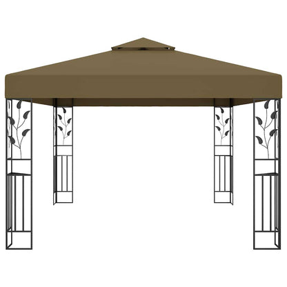 Pavillon mit Doppeldach & LED-Lichterkette 3x4 m Taupe