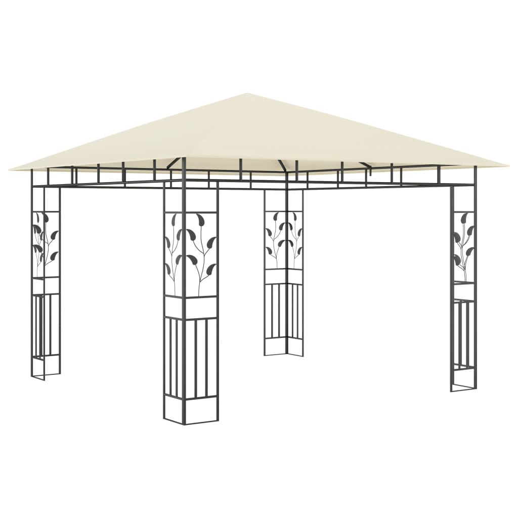 Pavillon mit Moskitonetz & LED-Lichterkette 3x3x2,73m Cremeweiß