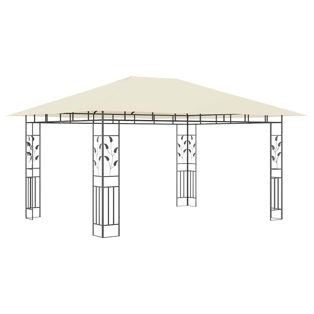 Pavillon mit Moskitonetz & LED-Lichterkette 4x3x2,73m Cremeweiß