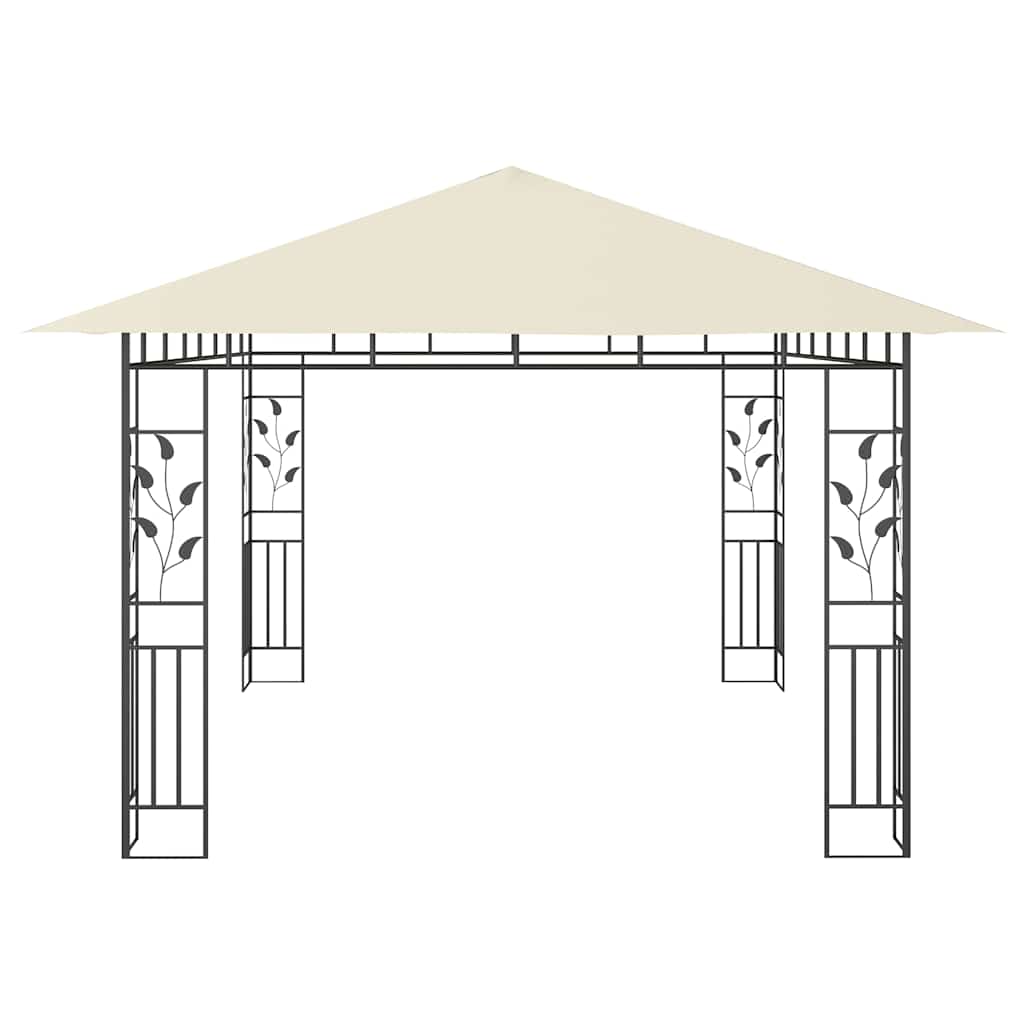 Pavillon mit Moskitonetz & LED-Lichterkette 4x3x2,73m Cremeweiß