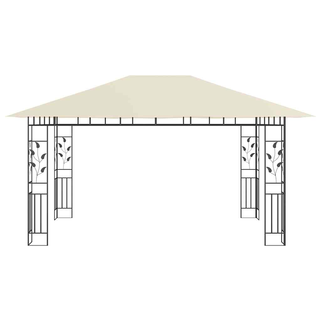 Pavillon mit Moskitonetz & LED-Lichterkette 4x3x2,73m Cremeweiß