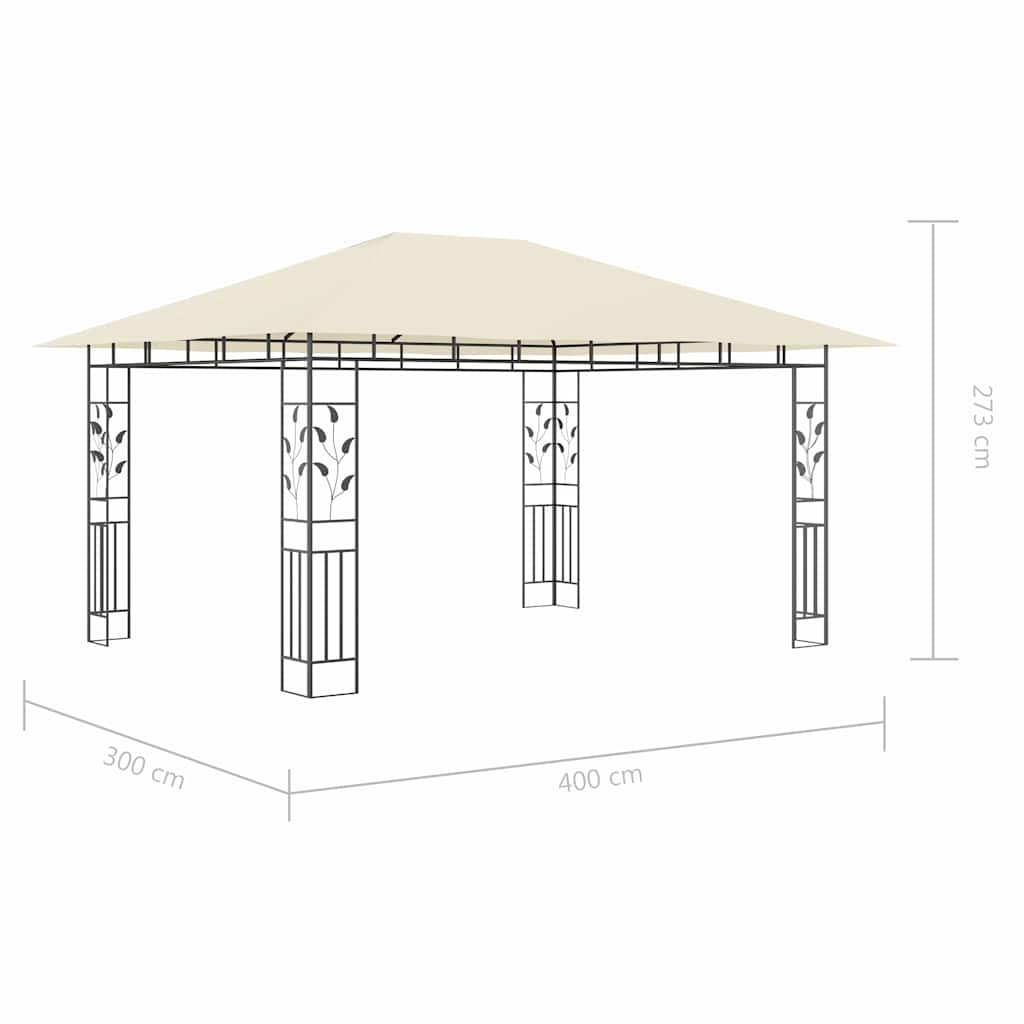 Pavillon mit Moskitonetz & LED-Lichterkette 4x3x2,73m Cremeweiß