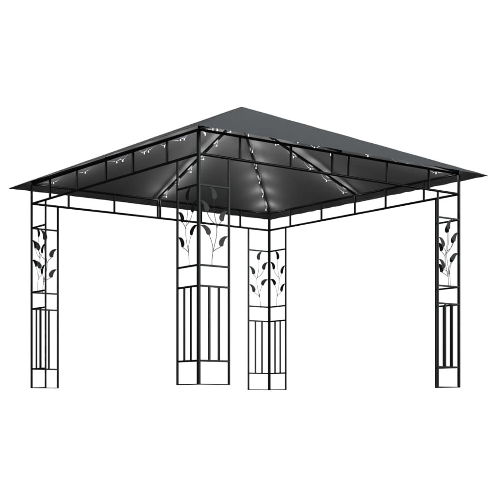 Pavillon mit Moskitonetz & LED-Lichterkette 3x3x2,73m Anthrazit