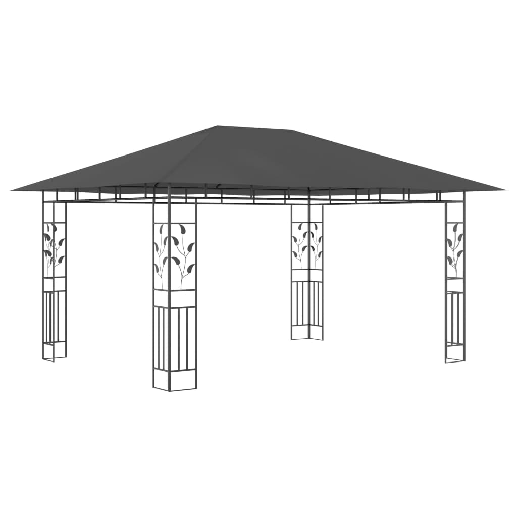 Pavillon mit Moskitonetz & LED-Lichterkette 4x3x2,73m Anthrazit