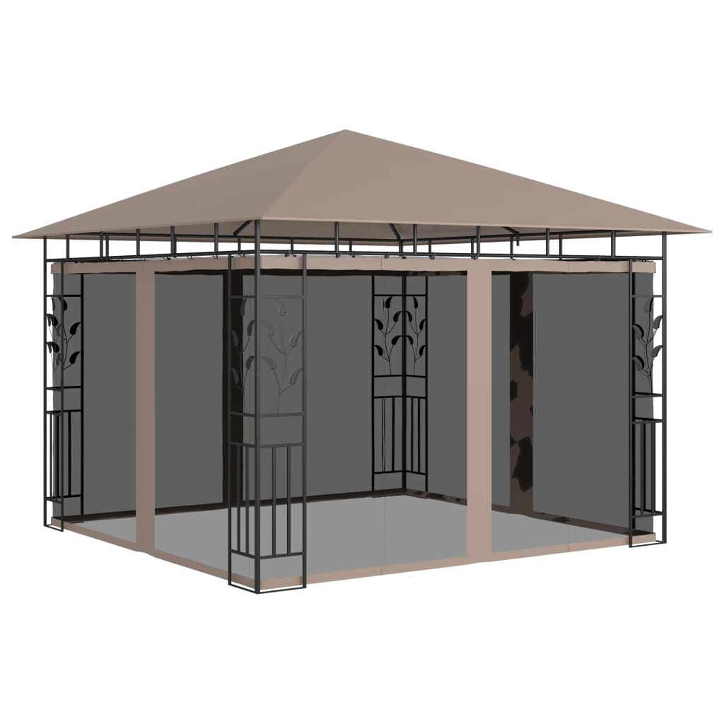 Pavillon mit Moskitonetz & LED-Lichterkette 3x3x2,73 m Taupe