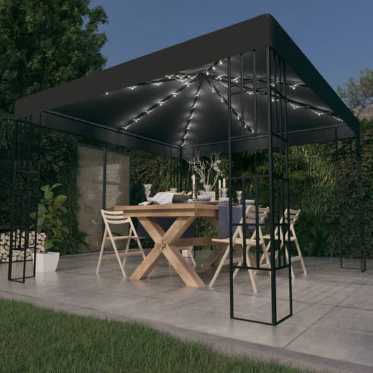 Pavillon mit LED-Lichterkette 3x3 m Anthrazit