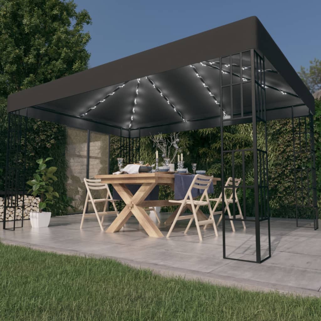 Pavillon mit LED-Lichterkette 3x4 m Anthrazit