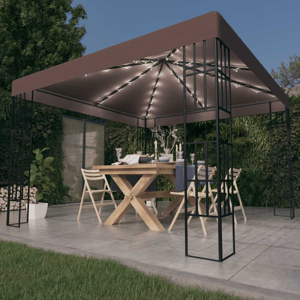 Pavillon mit LED-Lichterkette 3x3 m Taupe