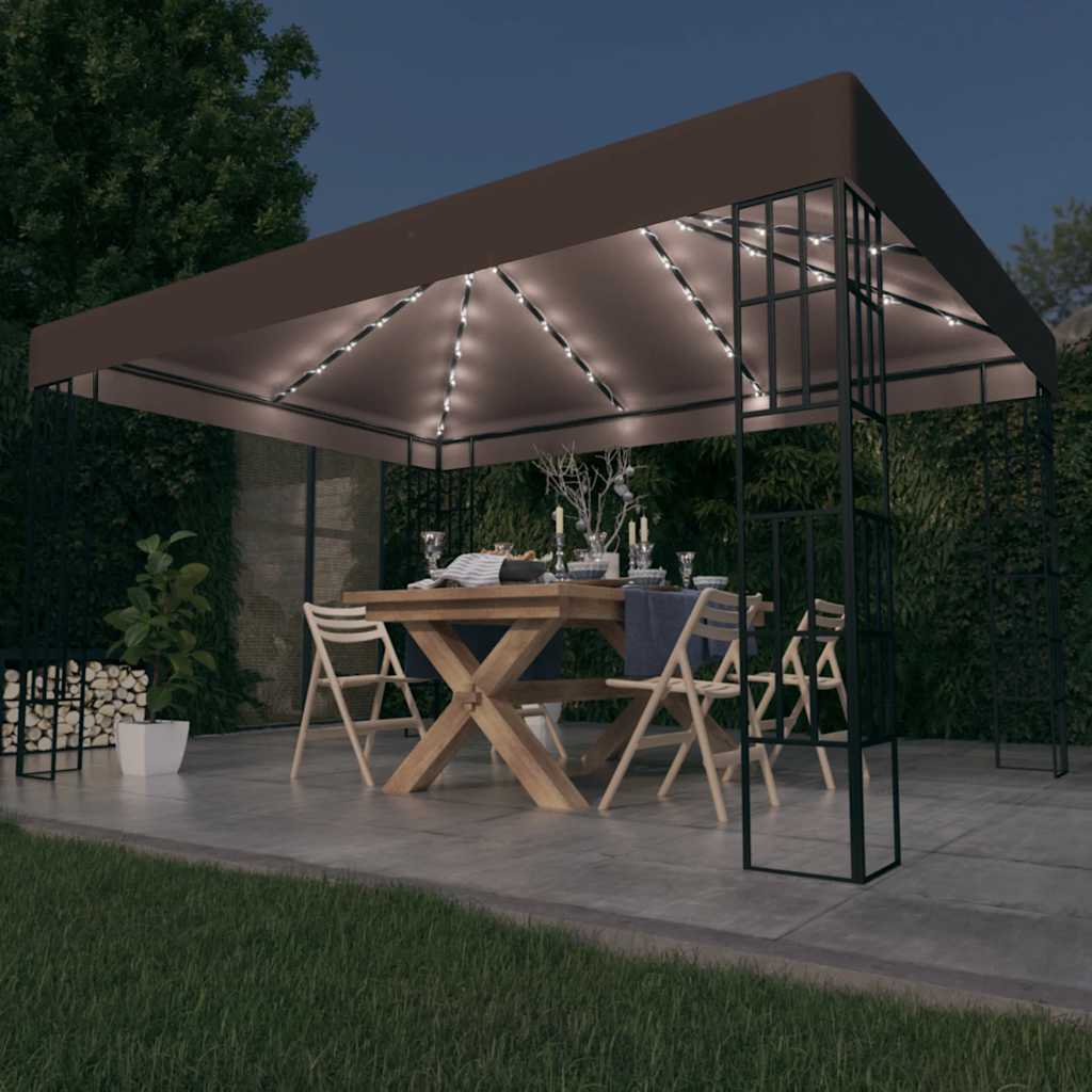 Pavillon mit LED-Lichterkette 4x3 m Taupe