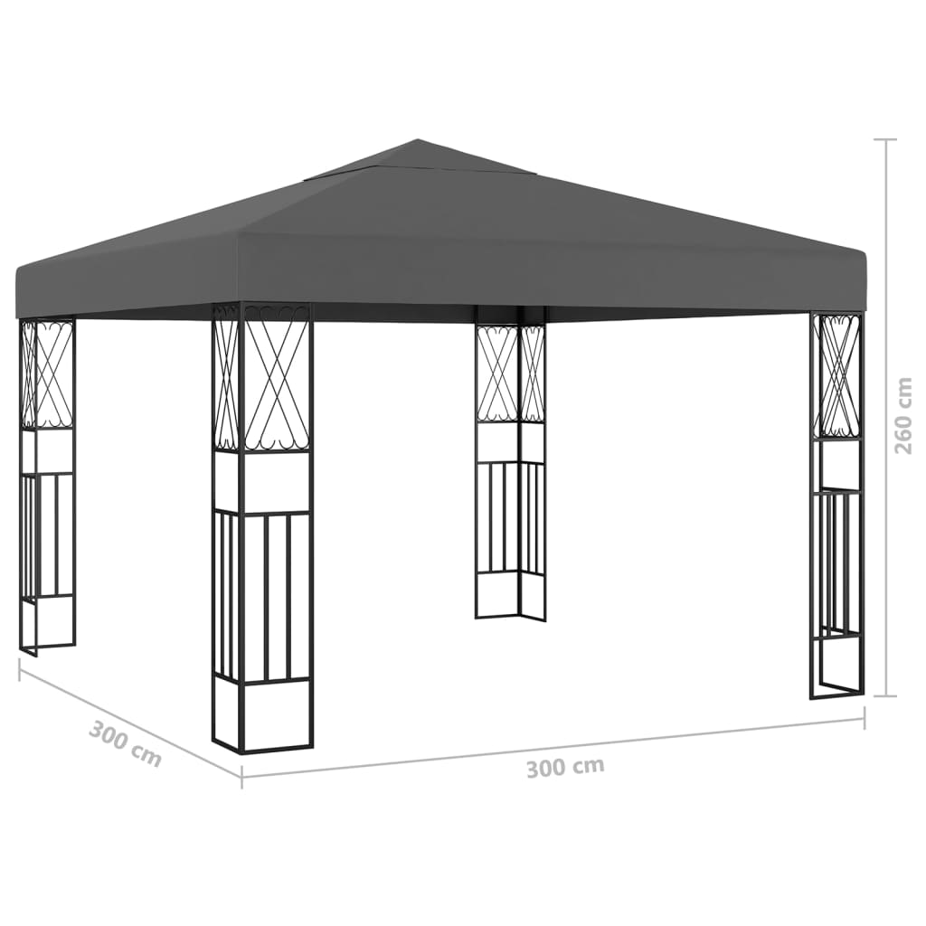 Pavillon mit LED-Lichterkette 3x3 m Anthrazit Stoff