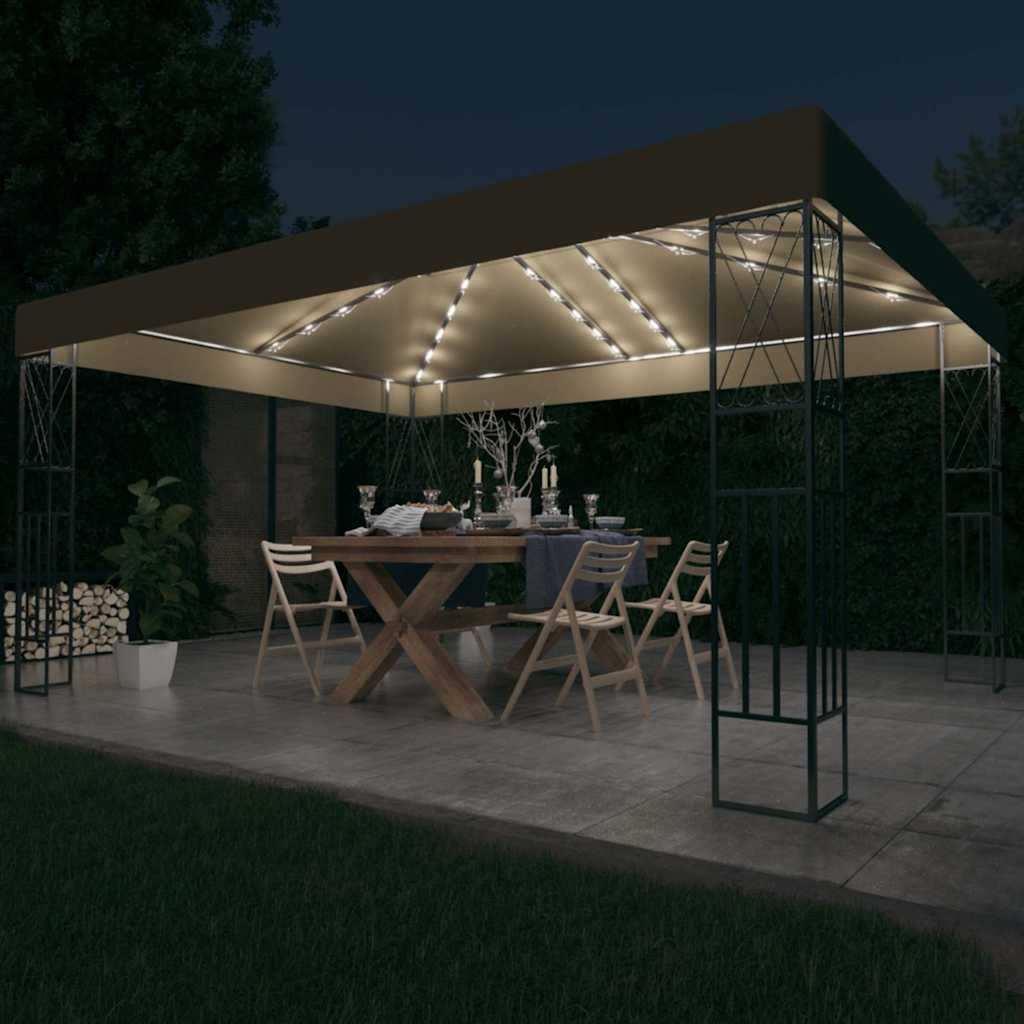 Pavillon mit LED-Lichterkette 3x4 m Taupe Stoff