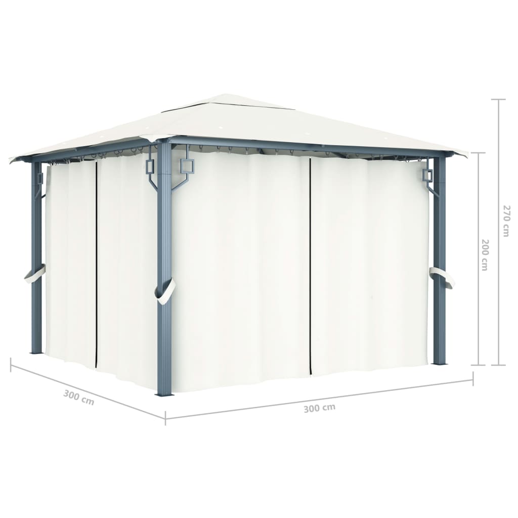 Pavillon mit Vorhängen & LED-Lichterkette 300x300 cm Creme Alu