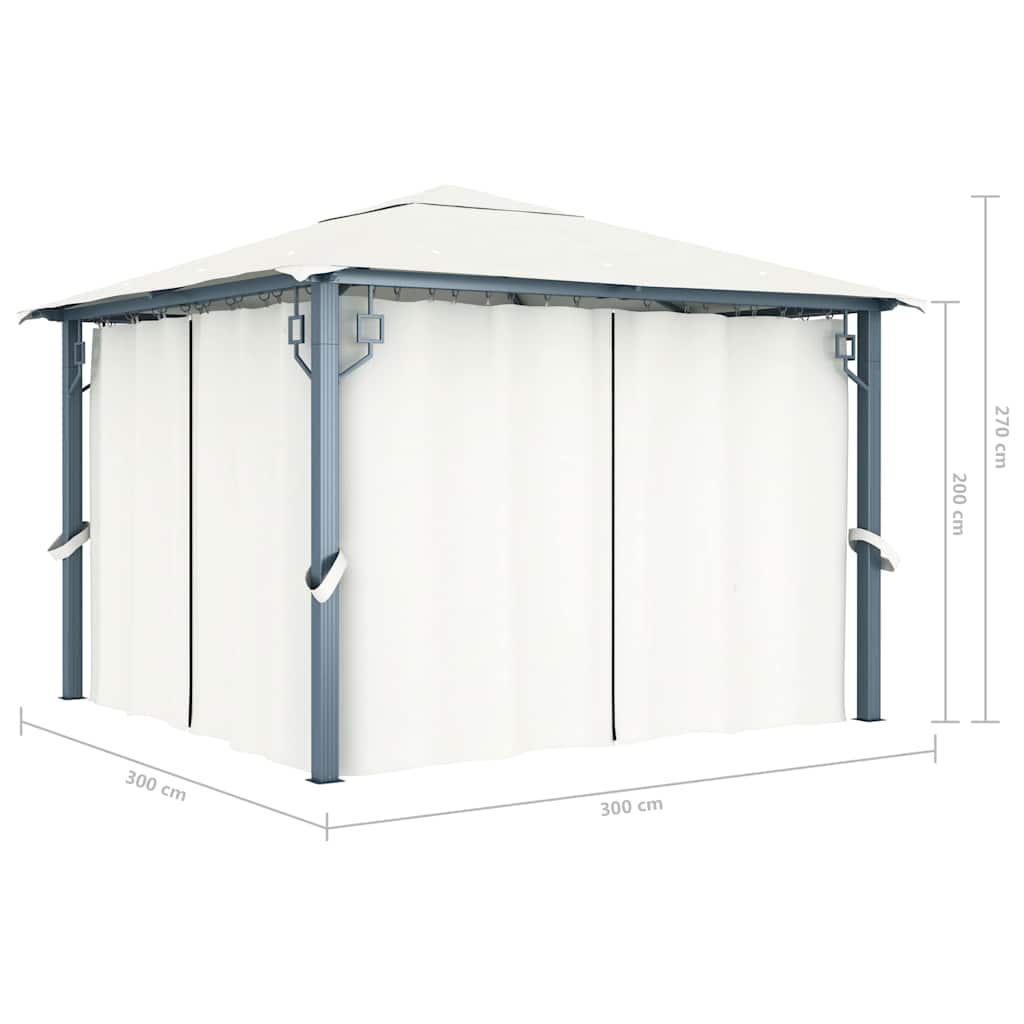 Pavillon mit Vorhängen & LED-Lichterkette 300x300 cm Creme Alu