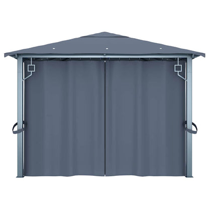 Pavillon mit Vorhängen & LED-Lichterkette 4x3 m Anthrazit Alu