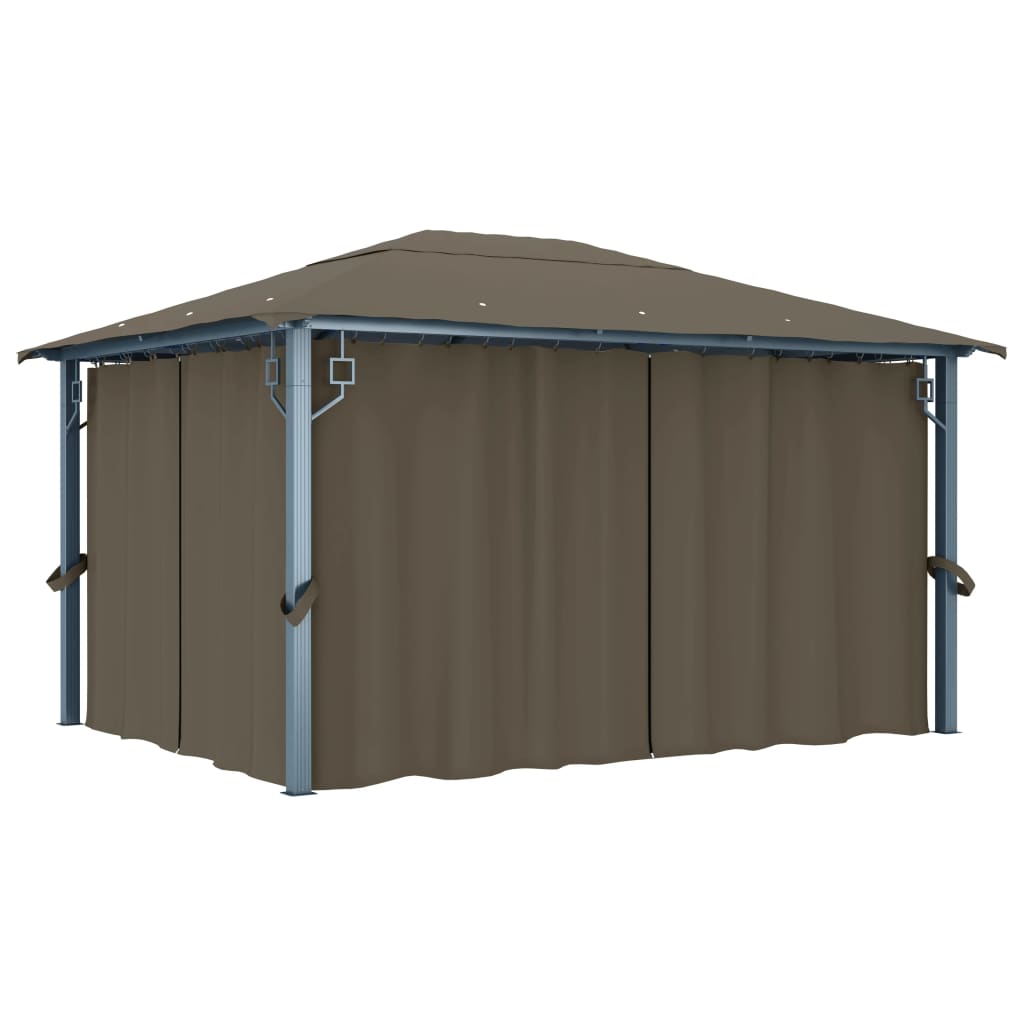 Pavillon mit Vorhängen & LED-Lichterkette 400x300 cm Taupe Alu