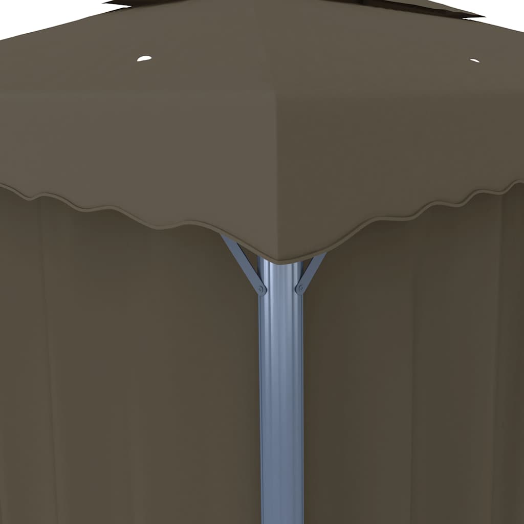 Pavillon mit Vorhängen & LED-Lichterkette 3x3 m Taupe