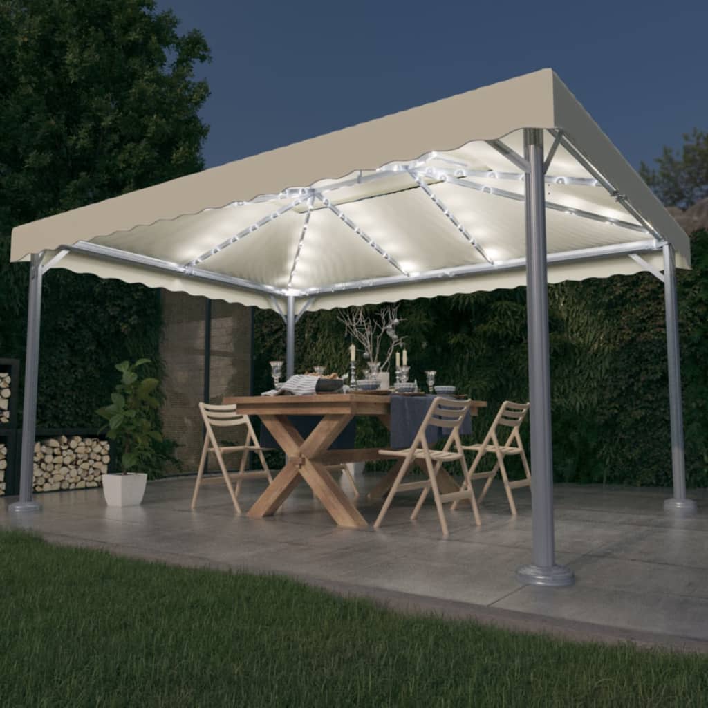 Pavillon mit LED-Lichterkette 400x300 cm Cremeweiß Aluminium