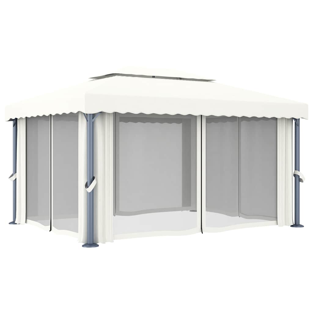 Pavillon mit Vorhängen & LED-Lichterketten 4x3 m Cremeweiß
