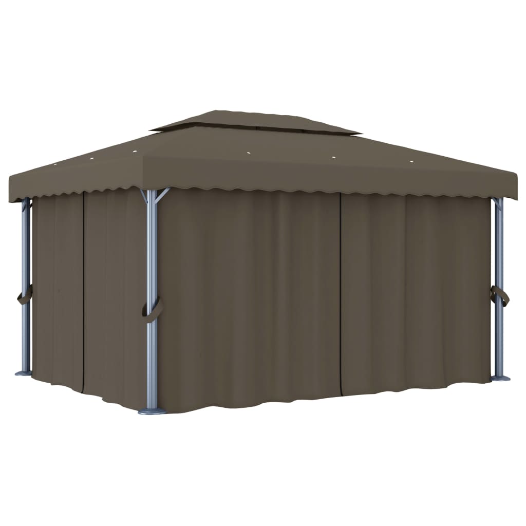 Gazebo avec rideaux et guirlande lumineuse LED 4x3 m Taupe