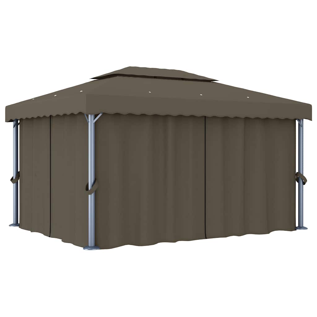 Pavillon mit Vorhängen & LED-Lichterkette 4x3 m Taupe