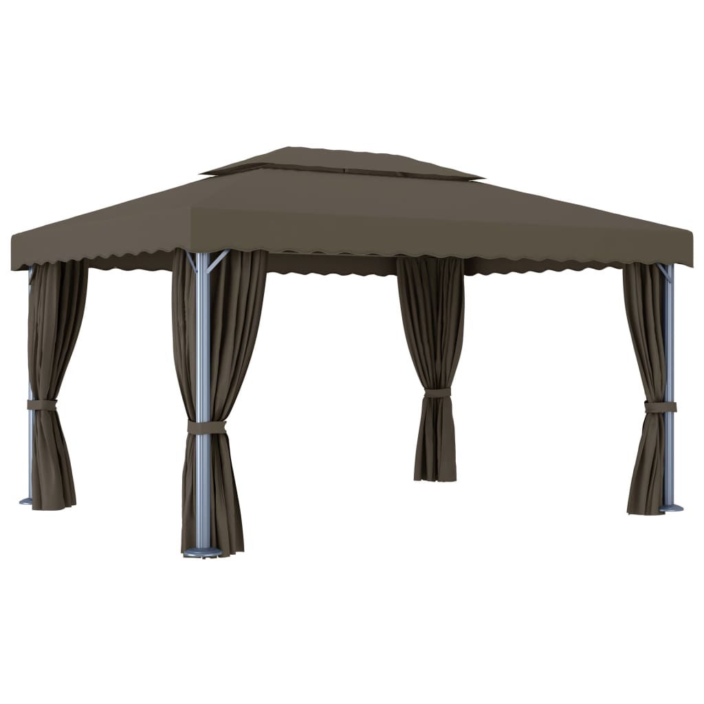 Gazebo avec rideaux et guirlande lumineuse LED 4x3 m Taupe