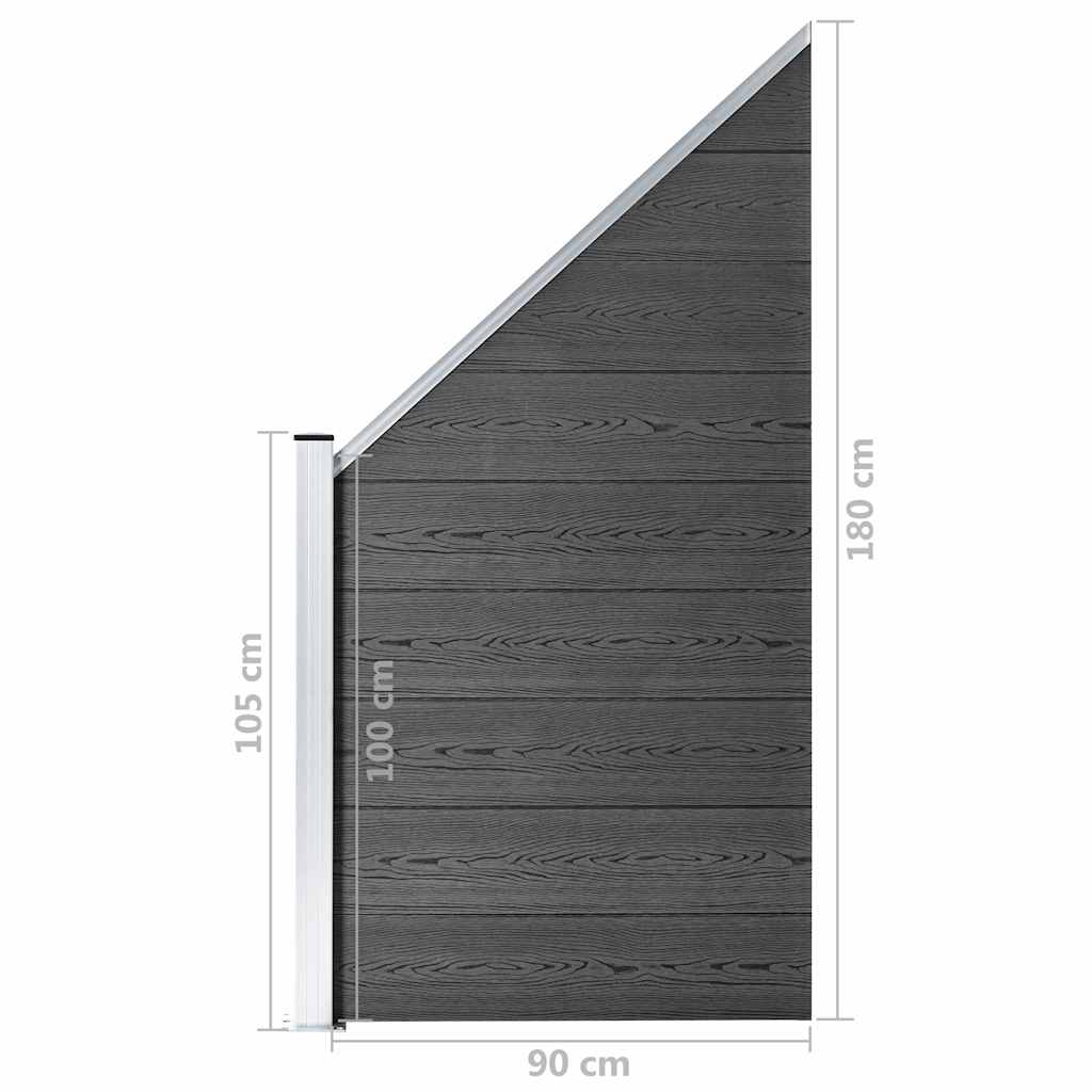 Zaunelement Set WPC 965x(105-186) cm Schwarz