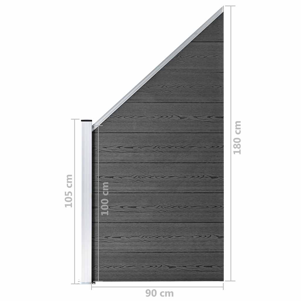 Zaunelement Set WPC 1138x(105-186) cm Schwarz