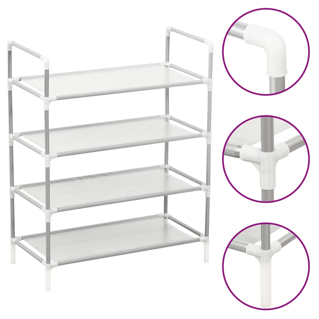 Étagère à chaussures à 4 étagères en métal et tissu non tissé, argent