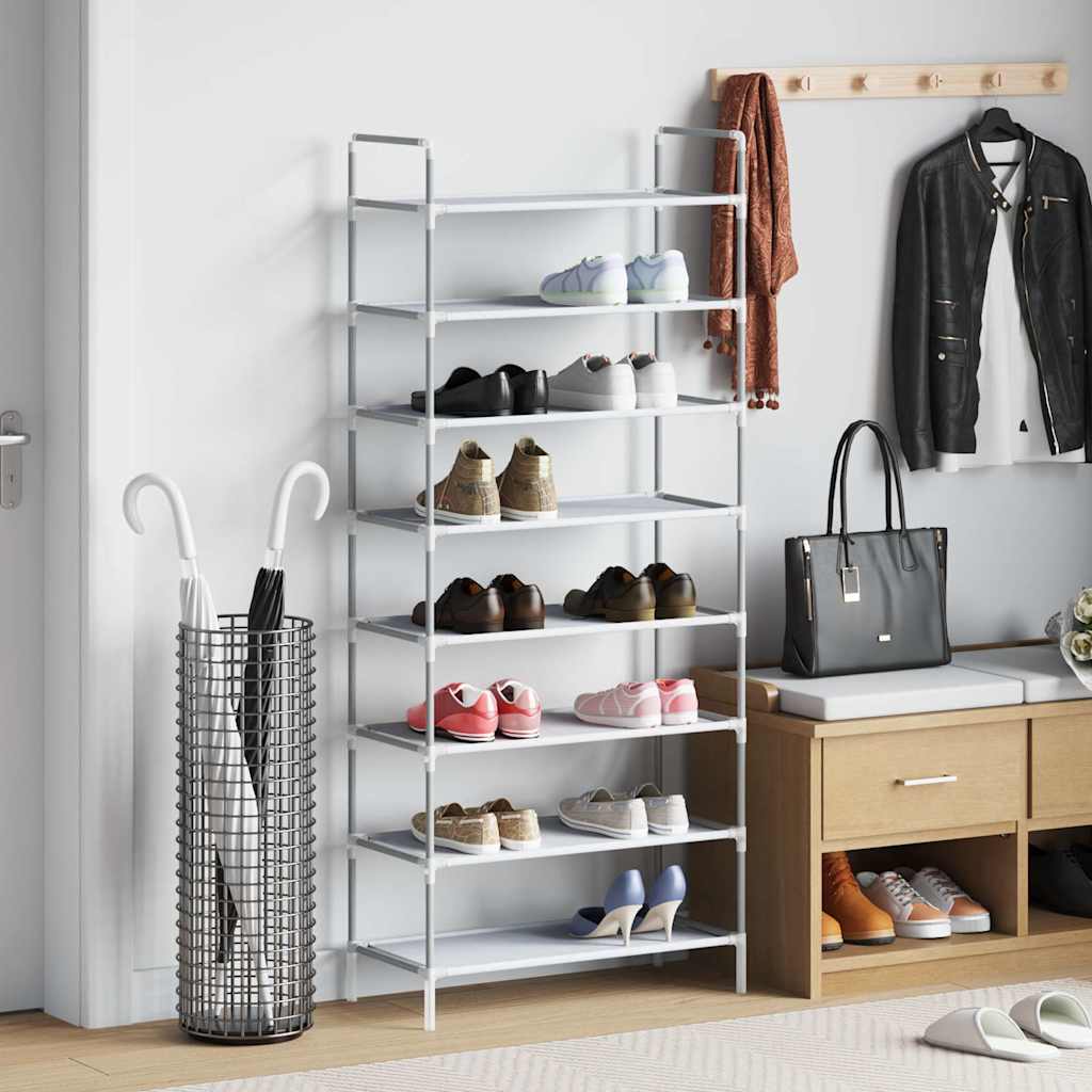 Schuhregal mit 8 Böden Metall und Vliesstoff Silbern