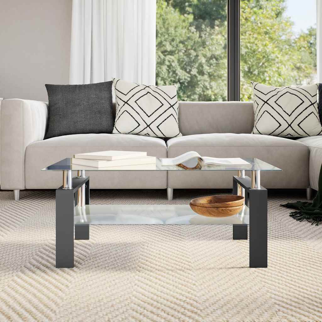 Couchtisch Schwarz Transparent 95x55x40 cm Hartglas