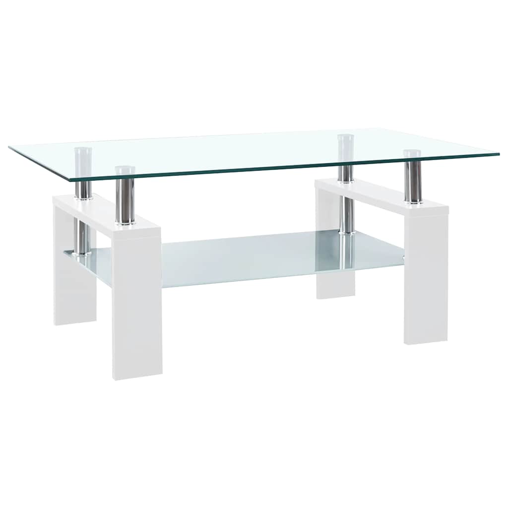 Table basse blanche transparente 95x55x40 cm en verre trempé