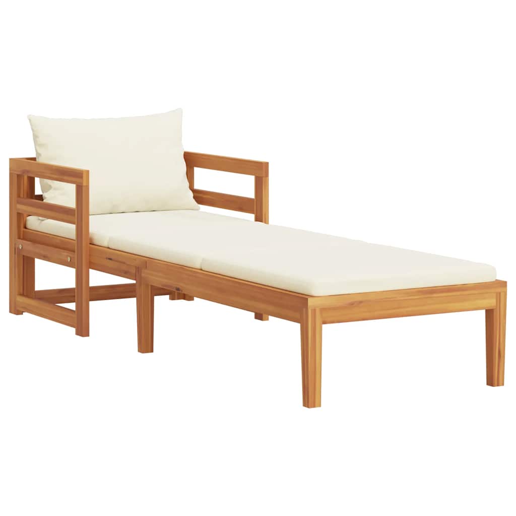 Chaise longue avec coussins blanc crème en bois d'acacia massif