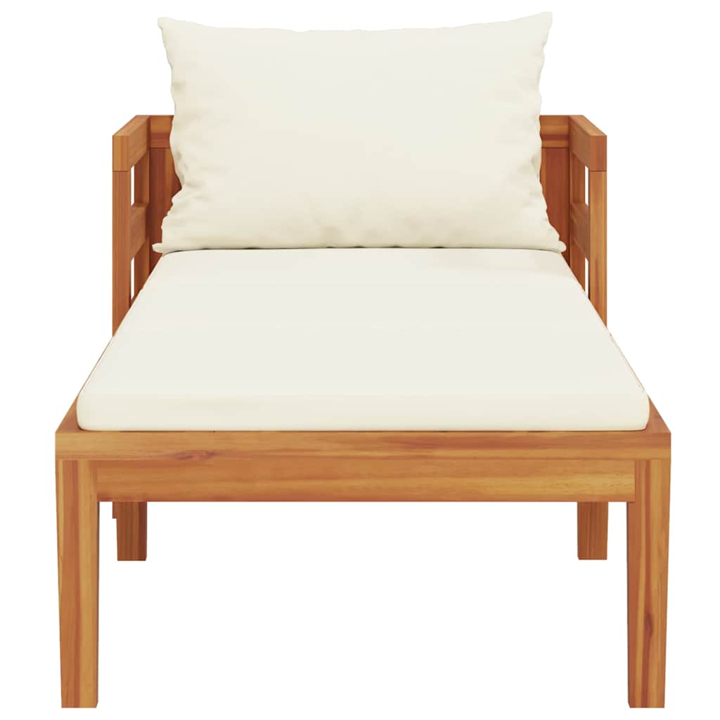 Chaise longue avec coussins blanc crème en bois d'acacia massif