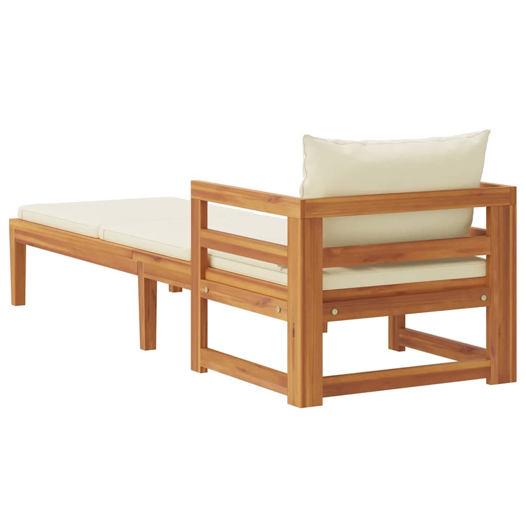 Chaise longue avec coussins blanc crème en bois d'acacia massif